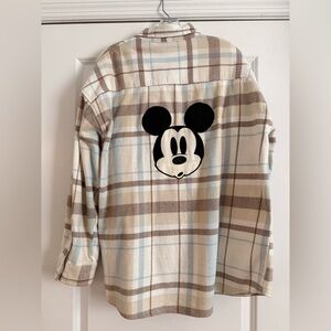Forever 21 Plaid Disney Mickey Mouse Button Down Shirt - Brown and Cream